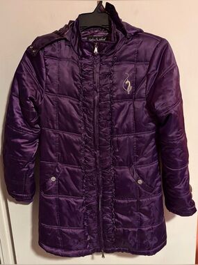 Girls Baby Phat Y2K Purple Satin Hooded Puffer Coat/Jacket